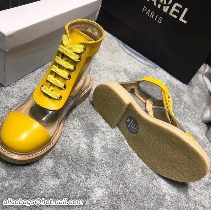 Luxury Chanel Vintage Logo Lace-Ups Sneakers PVC C714061 Yellow