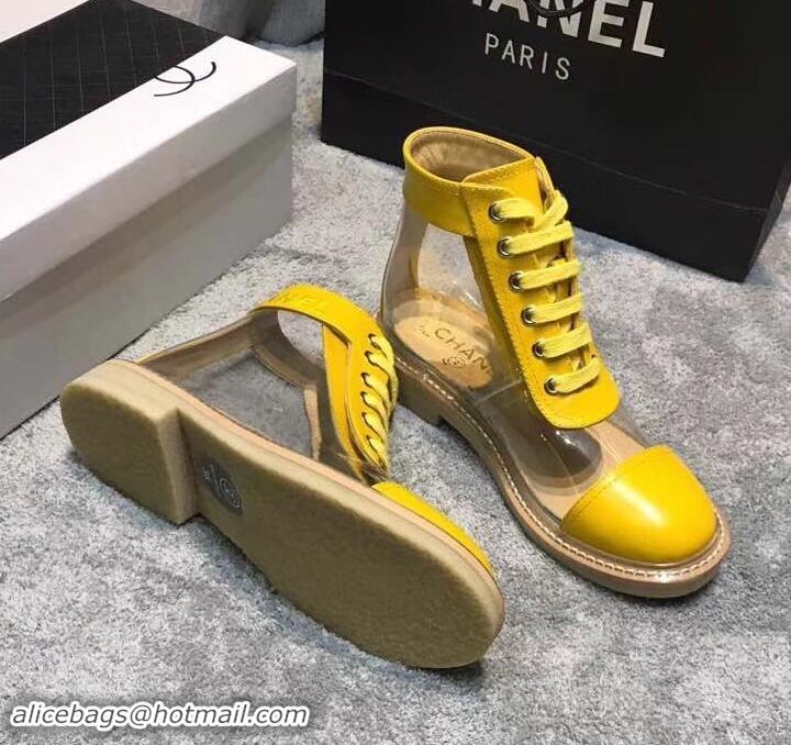 Luxury Chanel Vintage Logo Lace-Ups Sneakers PVC C714061 Yellow