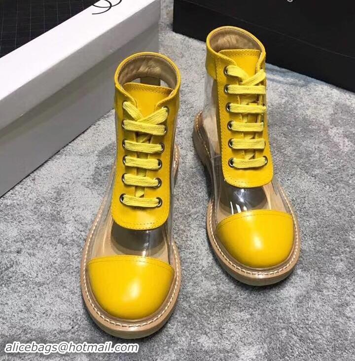 Luxury Chanel Vintage Logo Lace-Ups Sneakers PVC C714061 Yellow