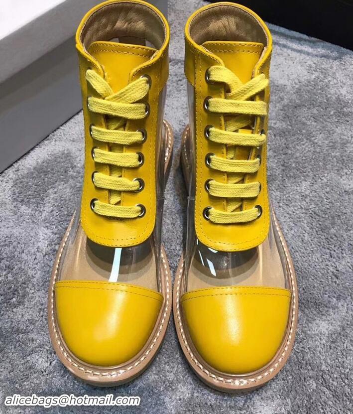 Luxury Chanel Vintage Logo Lace-Ups Sneakers PVC C714061 Yellow