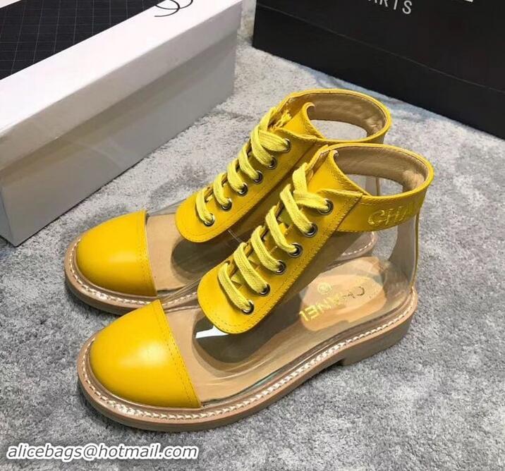 Luxury Chanel Vintage Logo Lace-Ups Sneakers PVC C714061 Yellow