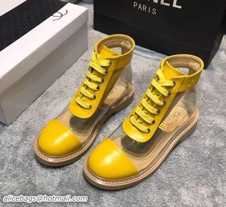 Luxury Chanel Vintage Logo Lace-Ups Sneakers PVC C714061 Yellow