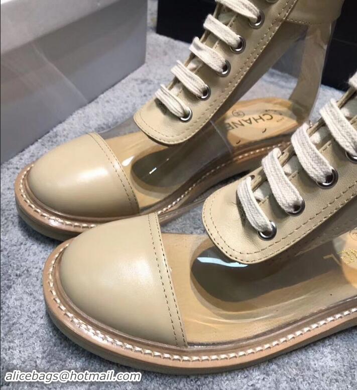 Top Quality Chanel Vintage Logo Lace-Ups Sneakers PVC C714061 Beige