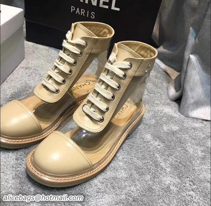 Top Quality Chanel Vintage Logo Lace-Ups Sneakers PVC C714061 Beige