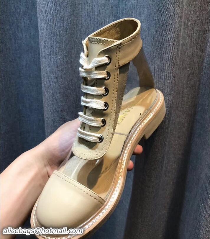 Top Quality Chanel Vintage Logo Lace-Ups Sneakers PVC C714061 Beige