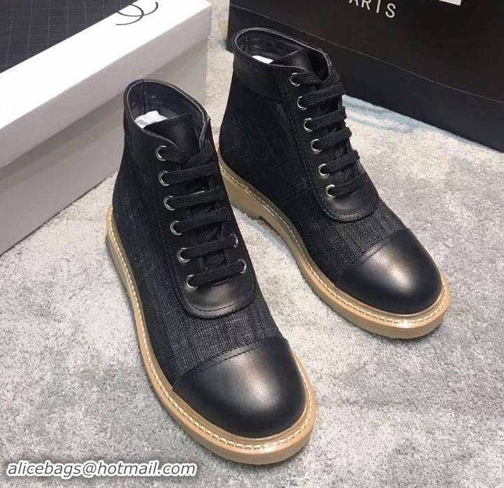 Luxury Chanel Vintage Logo Lace-Ups Sneakers C714062 Black