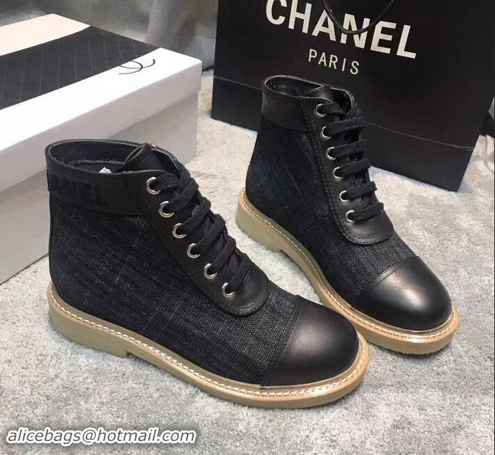 Luxury Chanel Vintage Logo Lace-Ups Sneakers C714062 Black