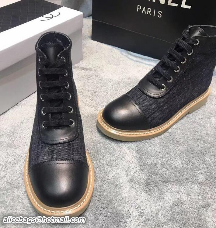 Luxury Chanel Vintage Logo Lace-Ups Sneakers C714062 Black