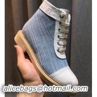 Best Quality Chanel Vintage Logo Lace-Ups Sneakers C714062 White/Blue