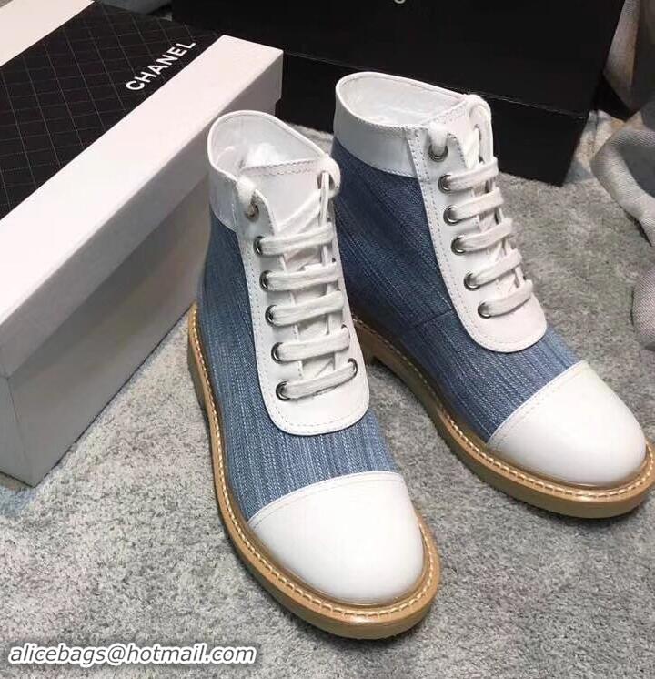 Best Quality Chanel Vintage Logo Lace-Ups Sneakers C714062 White/Blue