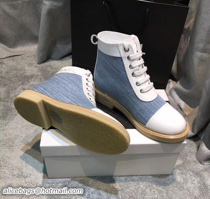 Best Quality Chanel Vintage Logo Lace-Ups Sneakers C714062 White/Blue