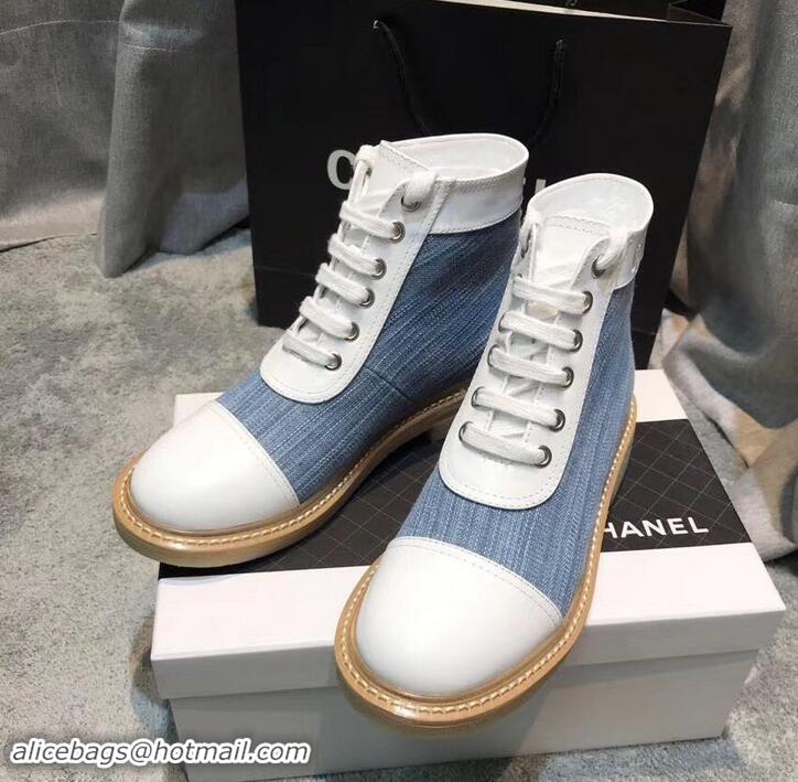 Best Quality Chanel Vintage Logo Lace-Ups Sneakers C714062 White/Blue