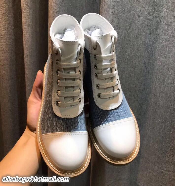 Best Quality Chanel Vintage Logo Lace-Ups Sneakers C714062 White/Blue