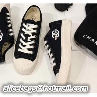 Best Quality Chanel Logo Print Canvas Sneakers C714063 Black