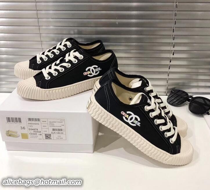 Best Quality Chanel Logo Print Canvas Sneakers C714063 Black