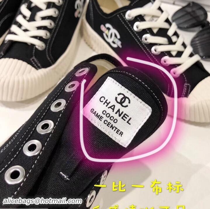 Best Quality Chanel Logo Print Canvas Sneakers C714063 Black