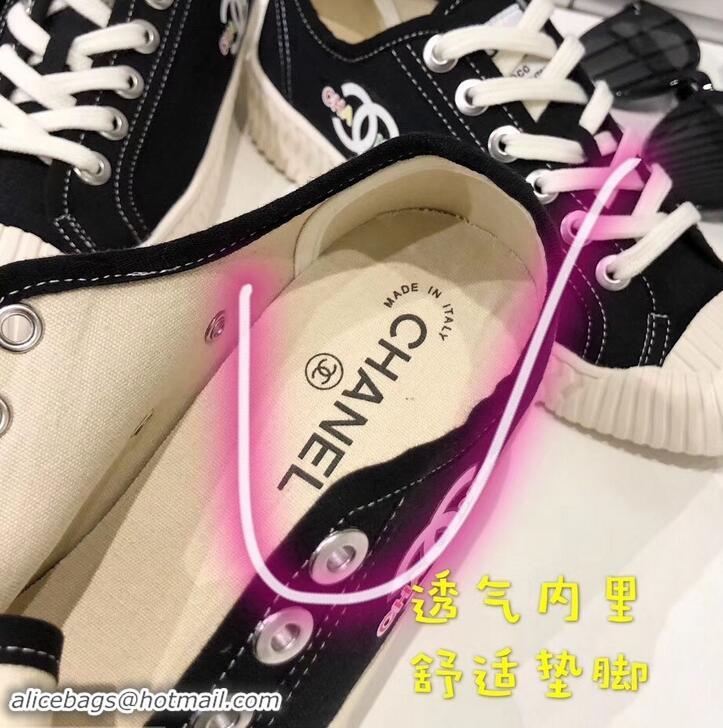 Best Quality Chanel Logo Print Canvas Sneakers C714063 Black