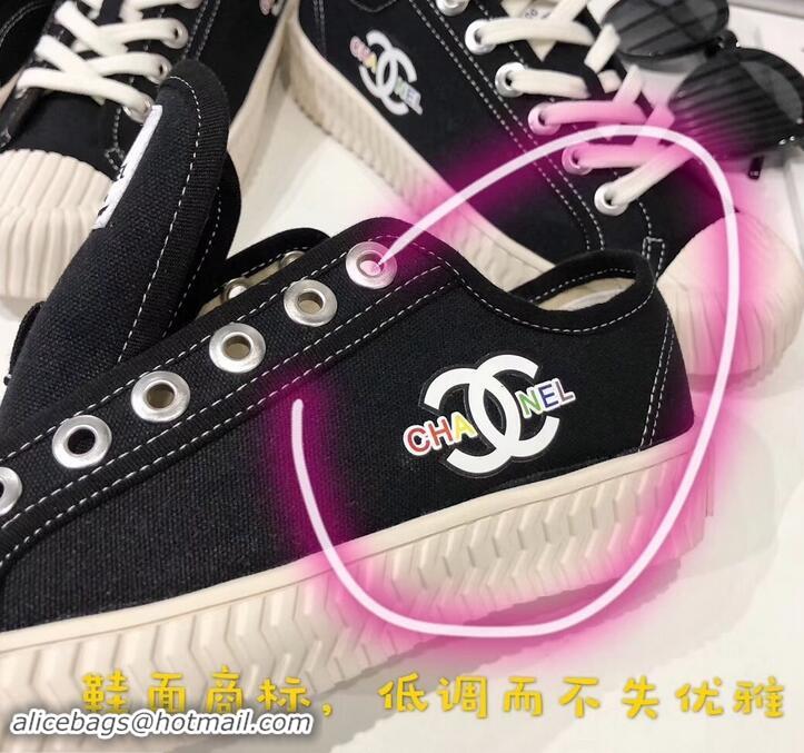 Best Quality Chanel Logo Print Canvas Sneakers C714063 Black