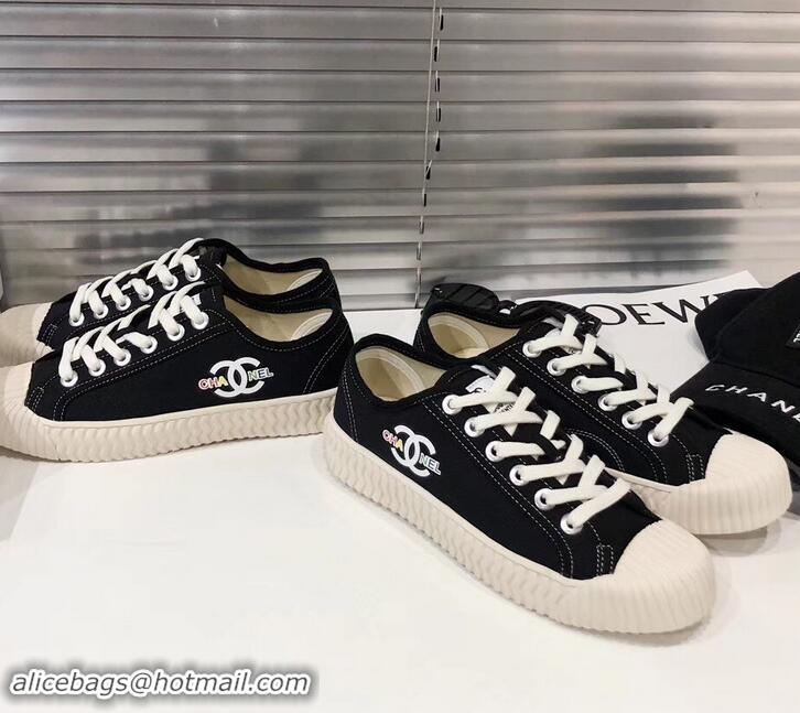 Best Quality Chanel Logo Print Canvas Sneakers C714063 Black