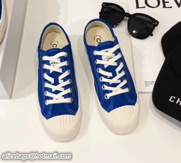 Classic Quality Chanel Logo Print Canvas Sneakers C714063 Blue