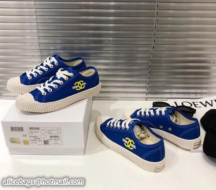 Classic Quality Chanel Logo Print Canvas Sneakers C714063 Blue