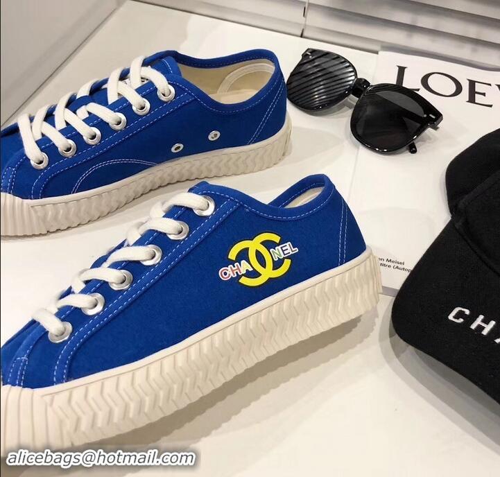 Classic Quality Chanel Logo Print Canvas Sneakers C714063 Blue