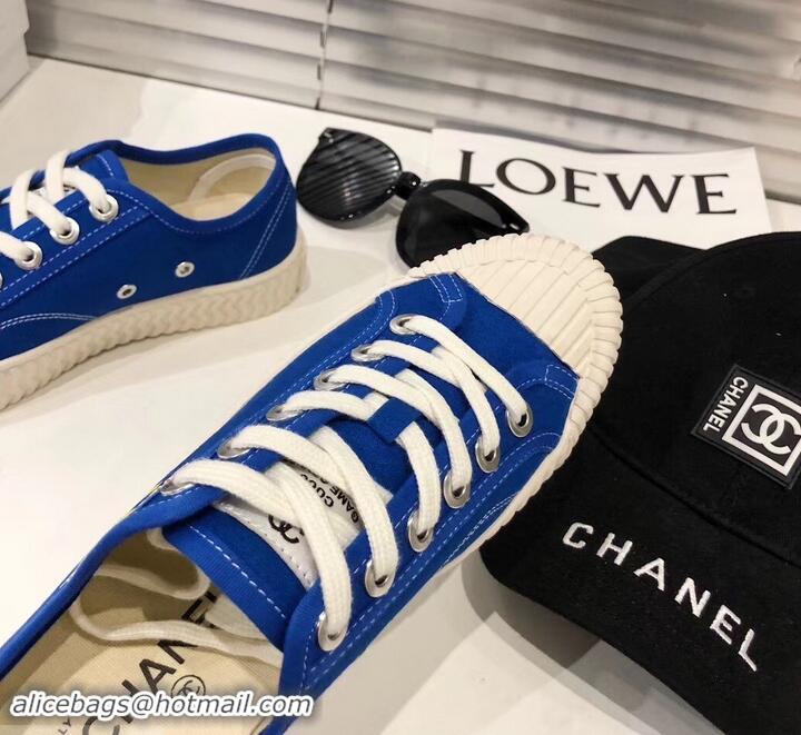 Classic Quality Chanel Logo Print Canvas Sneakers C714063 Blue