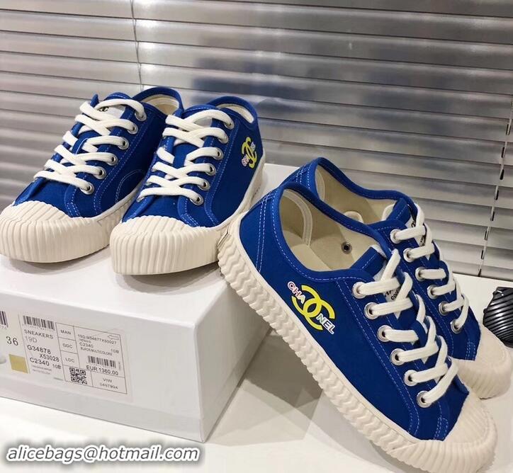 Classic Quality Chanel Logo Print Canvas Sneakers C714063 Blue