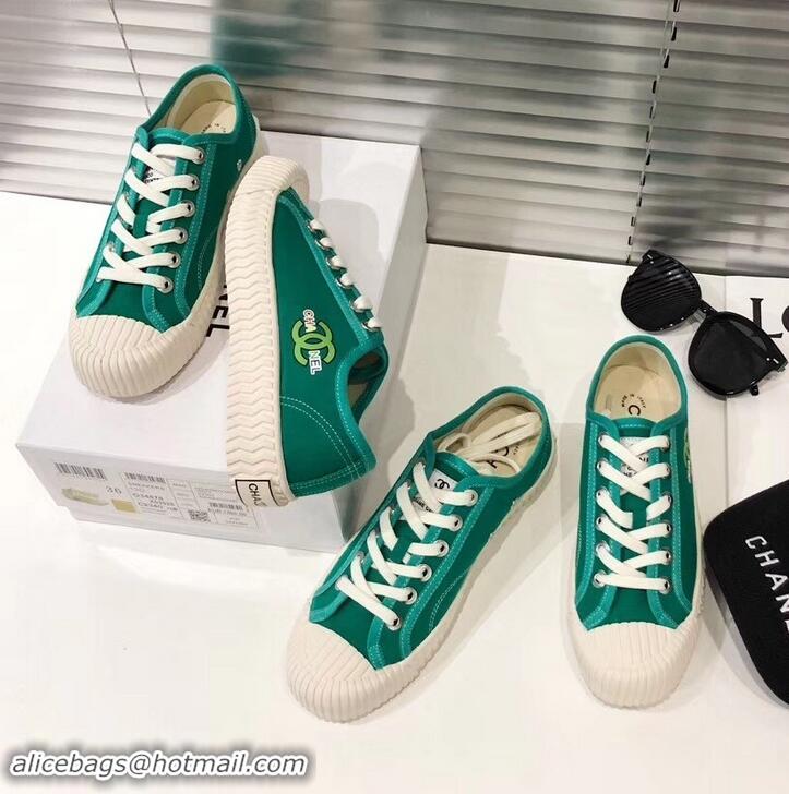 Best Luxury Chanel Logo Print Canvas Sneakers C714063 Green