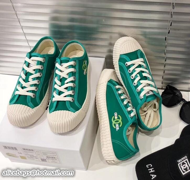 Best Luxury Chanel Logo Print Canvas Sneakers C714063 Green