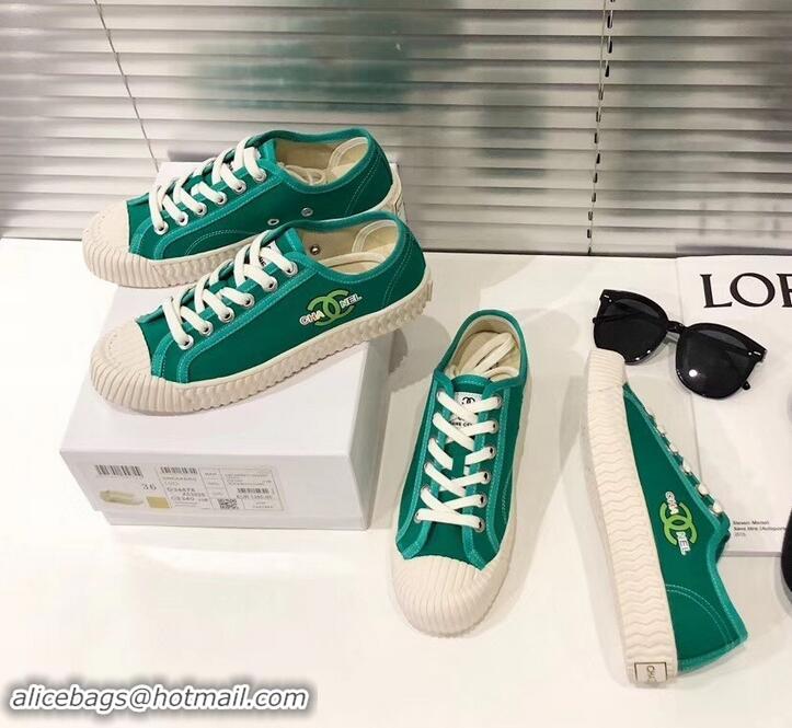 Best Luxury Chanel Logo Print Canvas Sneakers C714063 Green