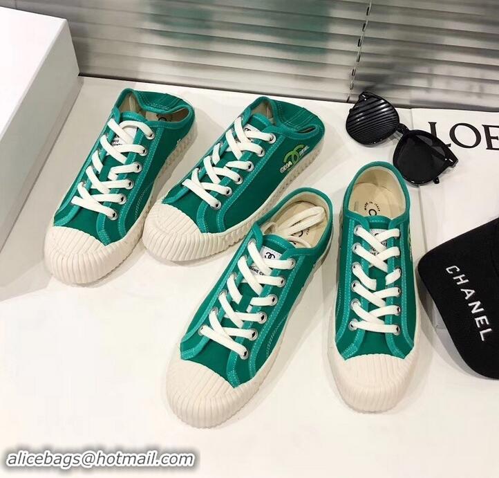 Best Luxury Chanel Logo Print Canvas Sneakers C714063 Green