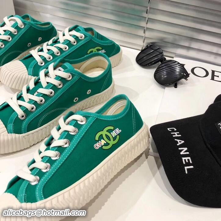 Best Luxury Chanel Logo Print Canvas Sneakers C714063 Green