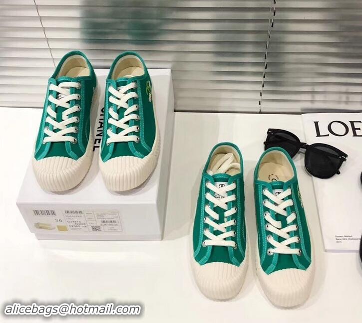 Best Luxury Chanel Logo Print Canvas Sneakers C714063 Green