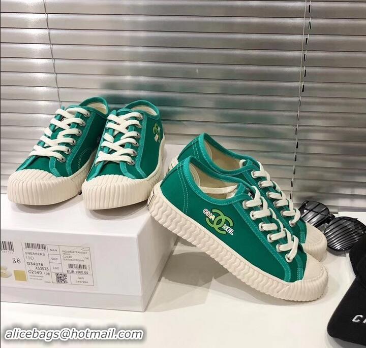 Best Luxury Chanel Logo Print Canvas Sneakers C714063 Green