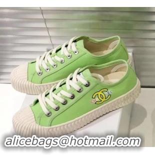 Discount Chanel Logo Print Canvas Sneakers C714063 Light Green