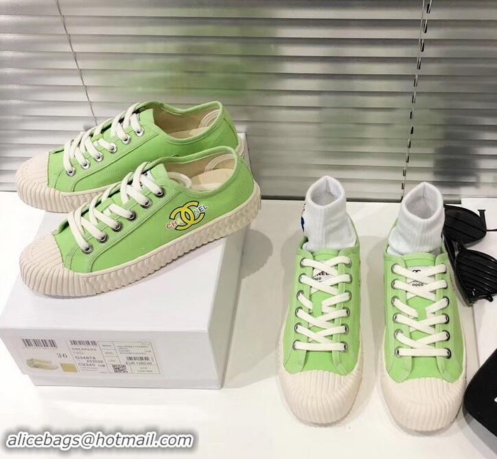 Discount Chanel Logo Print Canvas Sneakers C714063 Light Green