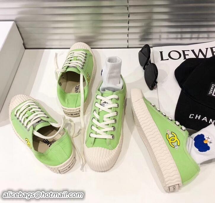 Discount Chanel Logo Print Canvas Sneakers C714063 Light Green