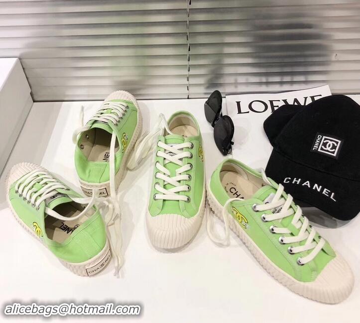 Discount Chanel Logo Print Canvas Sneakers C714063 Light Green