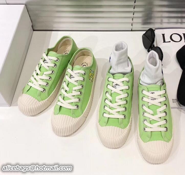 Discount Chanel Logo Print Canvas Sneakers C714063 Light Green