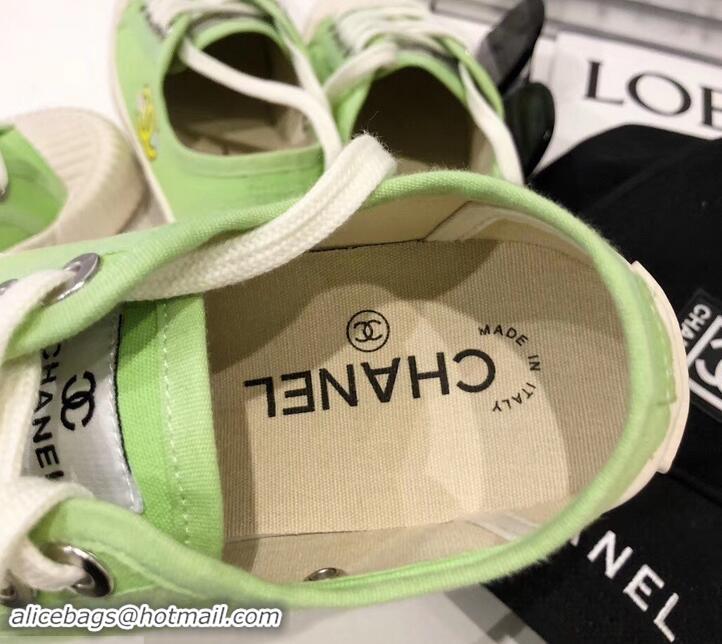 Discount Chanel Logo Print Canvas Sneakers C714063 Light Green