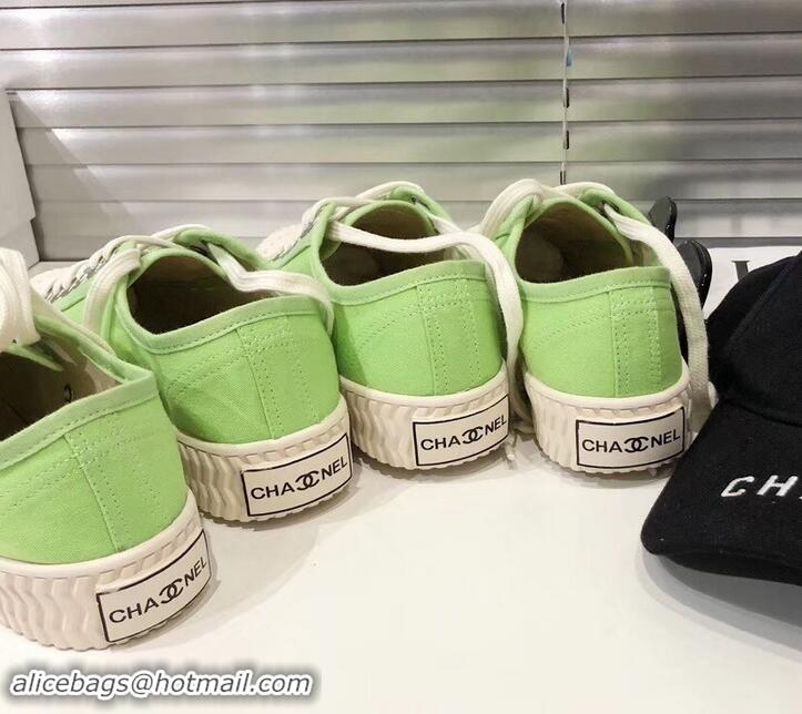 Discount Chanel Logo Print Canvas Sneakers C714063 Light Green