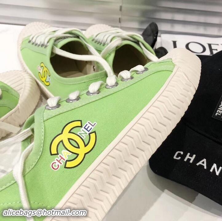 Discount Chanel Logo Print Canvas Sneakers C714063 Light Green