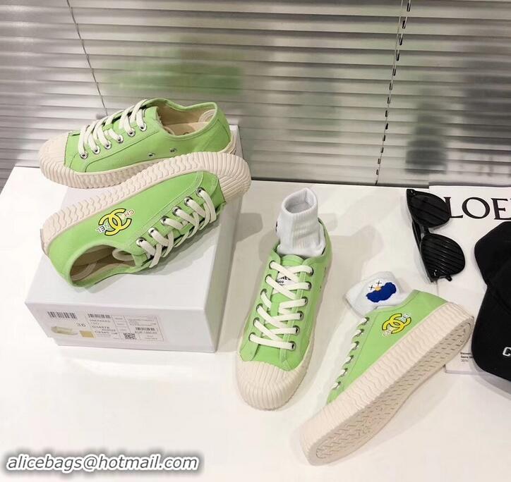 Discount Chanel Logo Print Canvas Sneakers C714063 Light Green