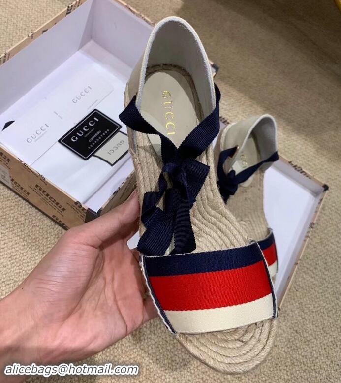 Best Price Gucci Sylvie Web Platform 10cm Espadrille with Grosgrain Lace-up 525728