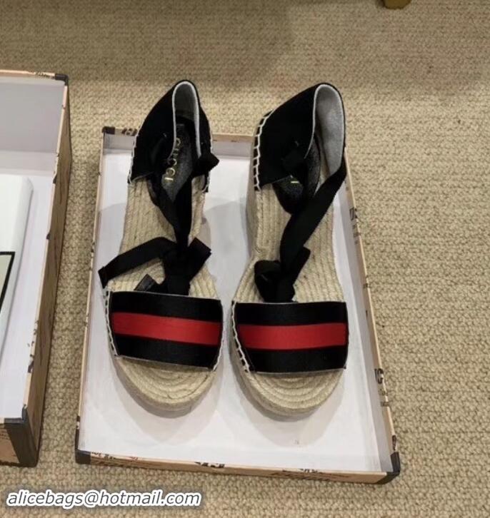 Super Quality Gucci Blue/Red Web Platform 10cm Espadrille with Grosgrain Lace-up 525728