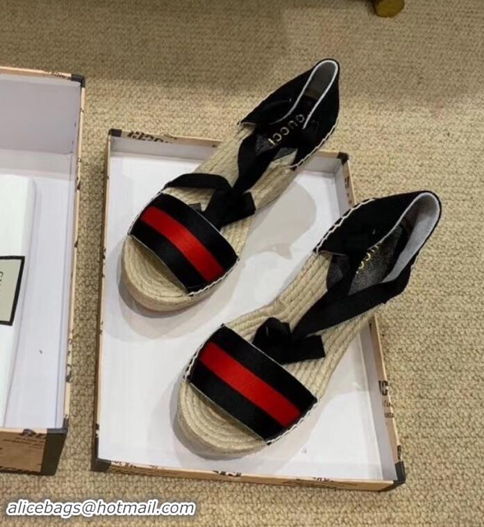 Super Quality Gucci Blue/Red Web Platform 10cm Espadrille with Grosgrain Lace-up 525728