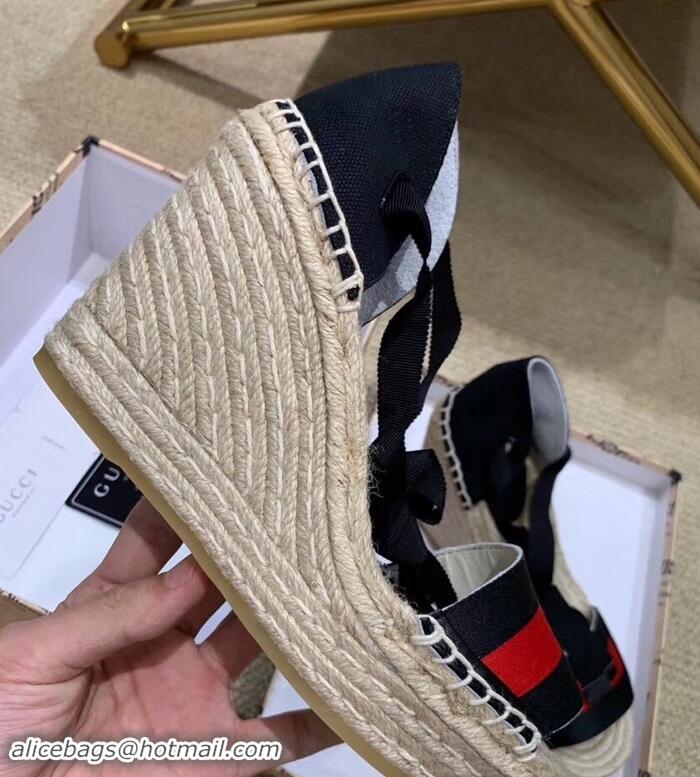 Super Quality Gucci Blue/Red Web Platform 10cm Espadrille with Grosgrain Lace-up 525728