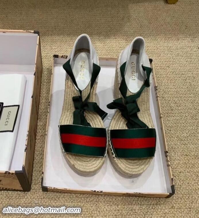 Low Price Gucci Green/Red Web Platform 10cm Espadrille with Grosgrain Lace-up 525728