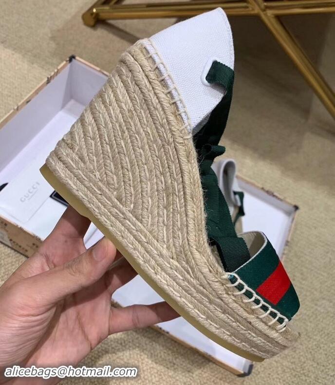 Low Price Gucci Green/Red Web Platform 10cm Espadrille with Grosgrain Lace-up 525728